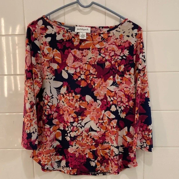 Peck & Peck Women's 3/4 Sleeve Tops - Floral and Abstract Multicolor - Picture 6 of 7